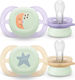 Philips Ultra Start Orthodontic Pacifiers Silicone Night with Case Little Star-Little Moon for 0-2 months 2pcs
