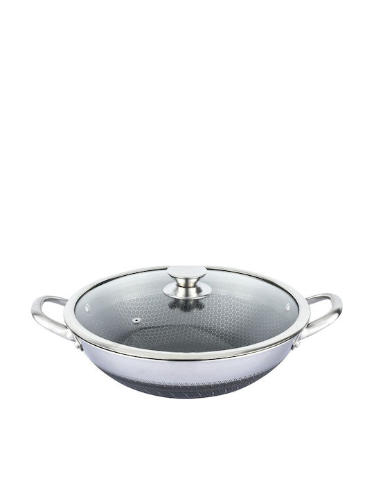 Cheffinger 36cm Wok Honeycomb Coating Scratch-resistant Lid Silver