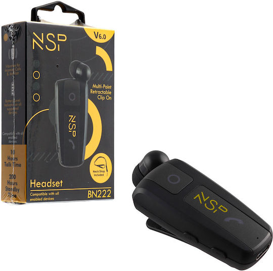 NSP BN222 In-ear Bluetooth Handsfree Ακουστικό Πέτου Μαύρο