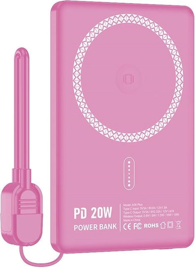 Nine A36 Plus MagSafe Power Bank 5000mAh 15W with USB-C Port Pink