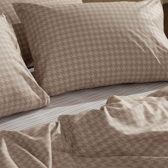 White Fabric Lune Pillowcase Set with Envelope Cover Beige 50x70cm.