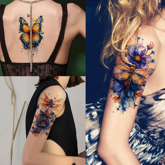 Set 6 Sheets Temporary Tattoos Dragonflies Butterflies