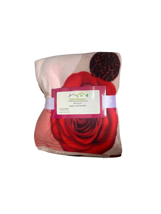 SpitiBazaar Blanket Fleece Queen 220x240cm Pink With Red