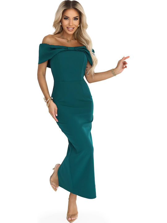 Numoco Midi Dress for Wedding / Baptism Off-Shoulder Bottle Green 644-1 |  Skroutz.mt