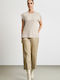 Women's High Waist Fabric Trousers in Relaxed Fit Beige