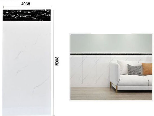 Decorative Wall Sticker Marble Pattern Grey Details Black Stripe 90x40cm 37868 White