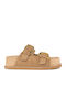 Δερμάτινα Γυναικεία Σανδάλια Flatforms Μπεζ