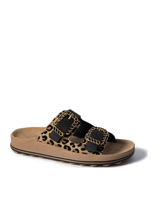 Leather Women's Flat Sandals Anatomic Leopardo Velvet