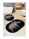 Bath Mat Set Black Colorful Elephant 2 Pieces 60 x 60 Cm