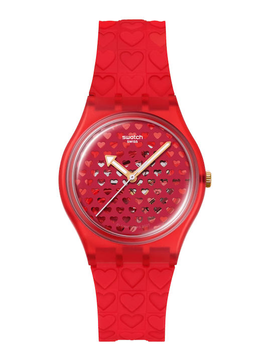 Swatch Women's Watch with Red Rubber Strap