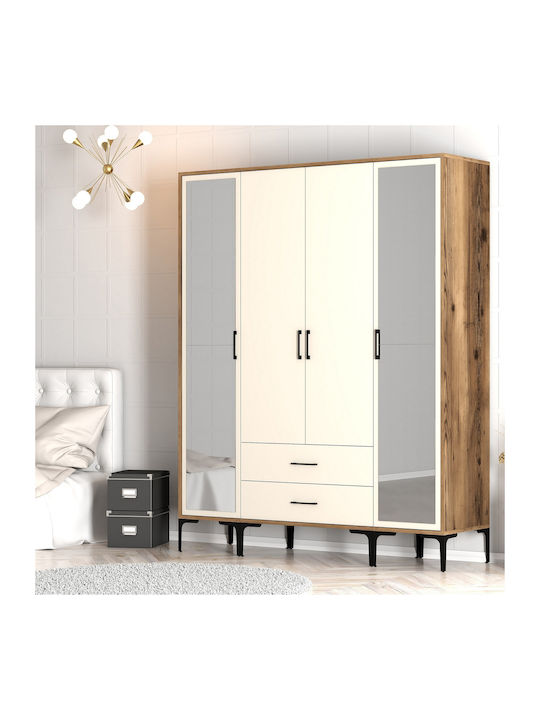 Ντουλάπα Τέσσερις Πόρτες Rtr Lidya Κρέμ 160x47x201cm