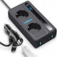 Invertor De Putere Auto 12/24 V Tensiune De Ieșire 220v Putere 300w 2 Prize Eu 2 Porturi Usb Qc3.0 2 Porturi Type-c 30w Încărcare Rapidă Afișaj Digital Conexiune Bricheta Protecție La Temperatură Negru