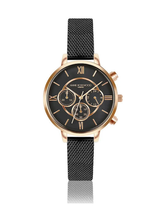 Annie Rosewood Women's Watch Chronograph with Black Metal Bracelet