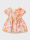 Mädchenkleid Kurzärmelig Leinen Blumen Set aus 2 mit Zubehör Rosa Sanft