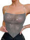 Damen Sommer Crop Top mit Trägern Silber