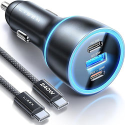 Lisen Φορτιστής Αυτοκινήτου με Θύρες 1xUSB-A 2xType-C και Καλώδιο Type-C Lisen Φορτιστής Αυτοκινήτου με Θύρες 1xUSB-A 2xType-C και Καλώδιο Type-C