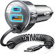 Lisen Încărcător Auto Cu Mufă De Brichetă 90W Încărcare Rapidă Cu Porturi 1xUSB-A 1xType-C Cu Cablu Type-C Culoare Neagră