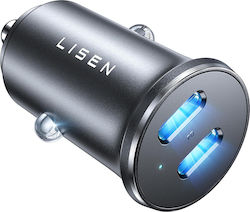 Lisen Car Charger with Ports 1xUSB-A 1xType-C