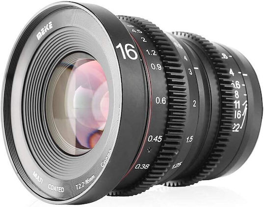 Meike Cadru complet Obiectiv Foto 16mm T2.2 Unghi larg pentru Montura Micro Patru Treimi (MFT) Black