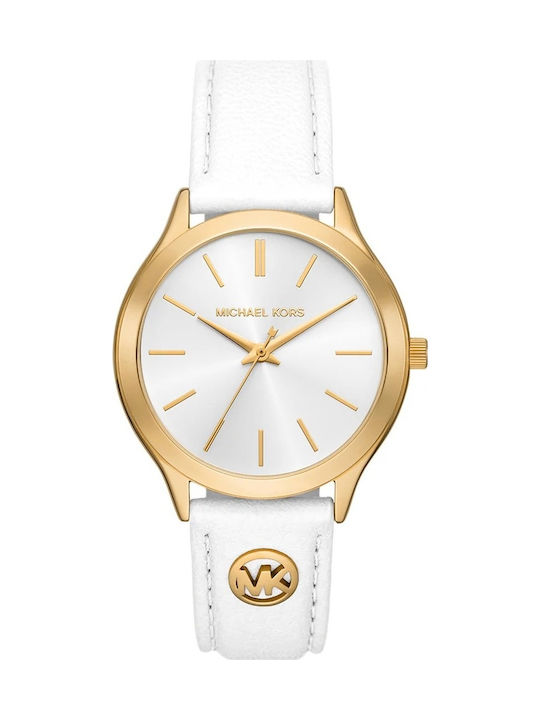 Michael Kors Slim Runway Γυναικείο Ρολόι Μπαταρίας με Λευκό Δερμάτινο Λουράκι