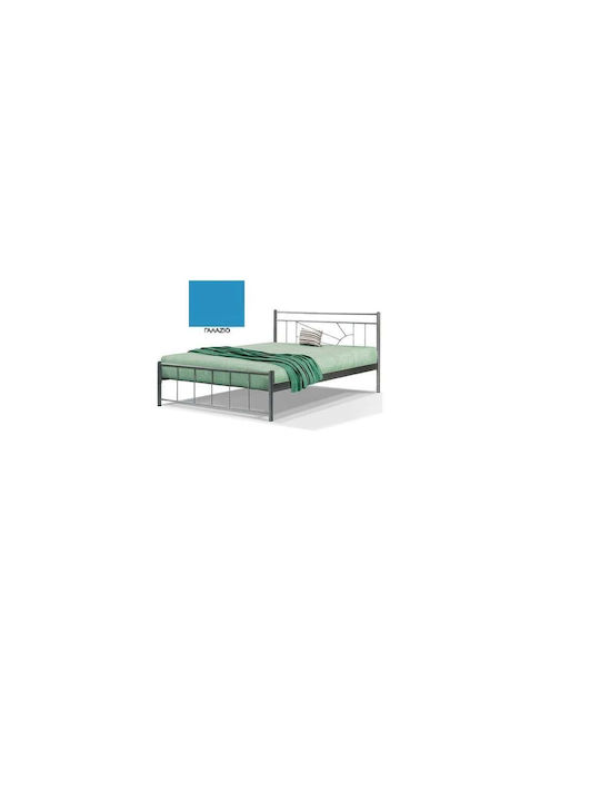 Ilios Double Metal Light Blue Bed with Slats for Mattress 150x190cm