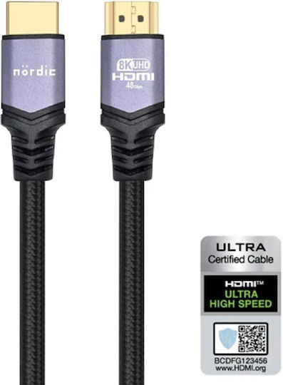 Nordic HDMI 2.1 Ultra High Speed 48Gbps 4K 120Hz HDR VRR Cable HDMI male - HDMI male 3m Μαύρο