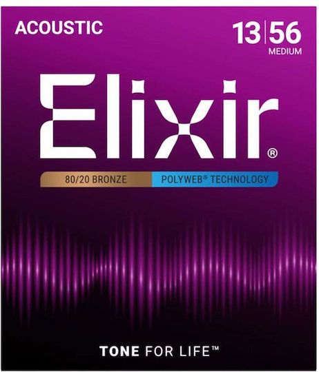 Elixir Комплект 80/20 Бронз Хорди за Акустична китара Polyweb 13 - 56"