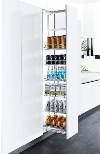 Finetto Pantry Brake Wire Baskets Height 1994-2230mm Chrome Cabinet 30cm
