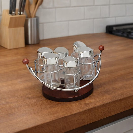 Galifas Glass Tabletop Spice Rack with Stand Brown 6pcs