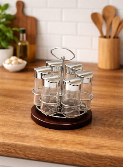 Galifas Glass Tabletop Spice Rack with Stand Brown 6pcs