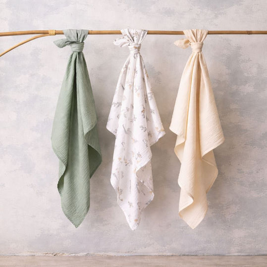 Babyono Pătură De Înfășat Din Muselină Verde 70x70cm 3 Bucăți