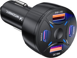 Wozinsky Φορτιστής Αυτοκινήτου με Θύρες 2xUSB-A 2xType-C