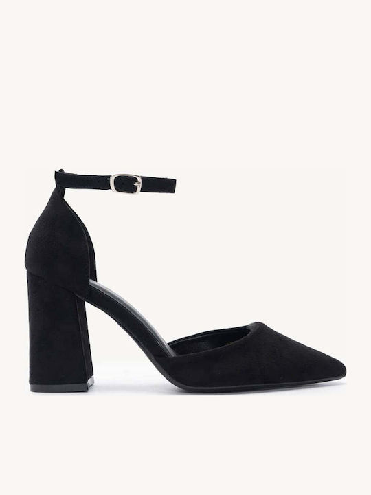 Μαύρες Μυτερές Slingback Γόβες Φαρδύ Τακούνι