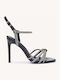 Black Evening Sandals with Strass Thin High Heel