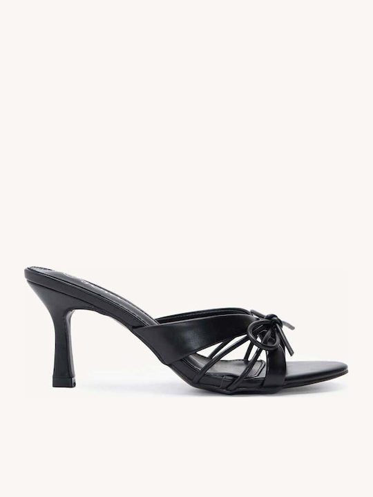 Damen Sandalen Schwarz Mules Mit Deko Vorne Dün...