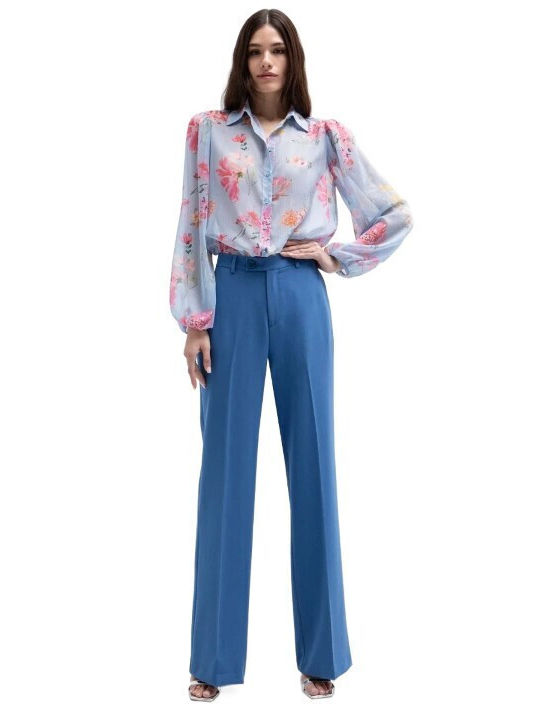 Women's Fabric Trousers Straight Line Blue