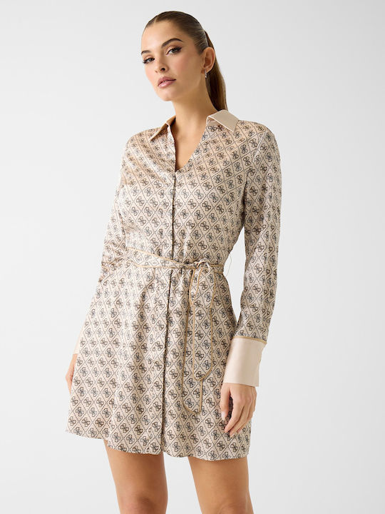 Mini Shirt Dress Satin Wrap Ecru