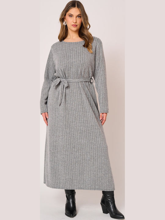 Midi Dress Knitted Grey Open Back
