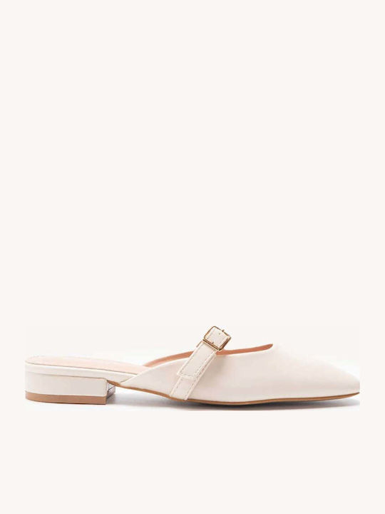 Beige Mule Damen Ballerinas Mary Jane Mit Riemen Niedriger Absatz