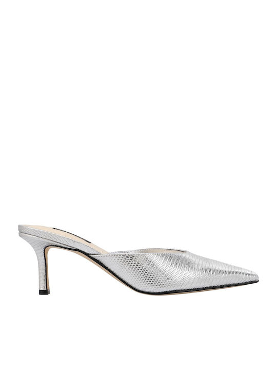 Camenla3 Mules with High Heel in Silver Color