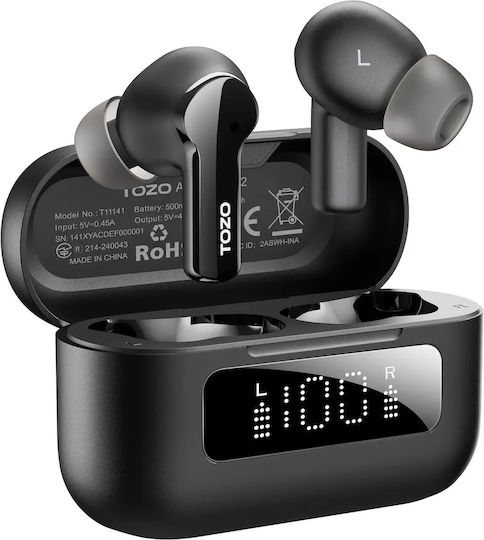 Tozo AeroSound 2 In-Ear Bluetooth-Freisprecheinrichtung Kopfhörer mit Schweißresistenz und Ladeetui Schwarz