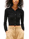 Short Women's Knitted Cardigan with Buttons Black