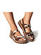 Leather Women's Flat Sandals Cacao Cow