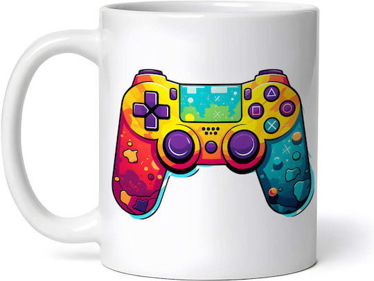 Cana Ceramică Albă Colorată Playstation Joystick 330ml