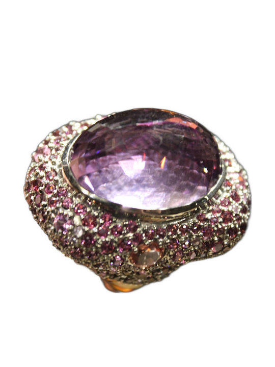 Silver Ring Natural Rhodolite Amethyst