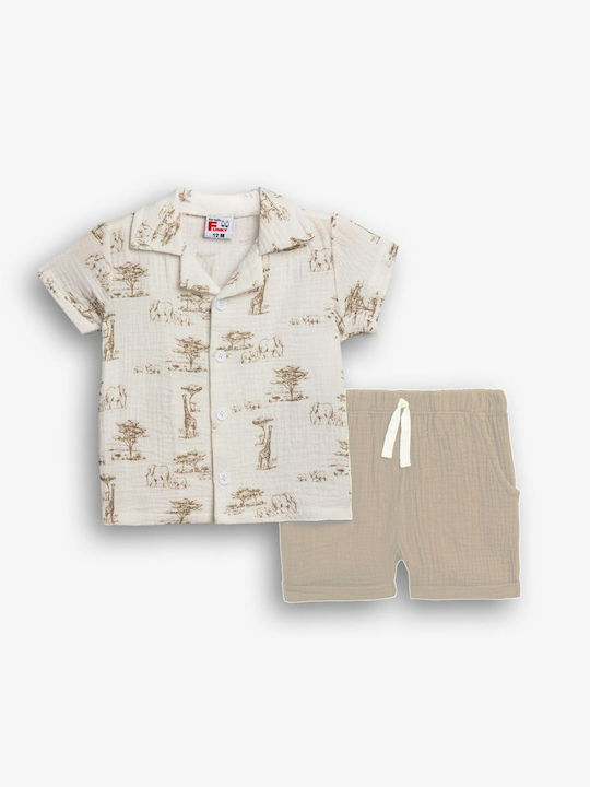Funky Set De Îmbrăcăminte Pentru Copii Cu Pantaloni Scurți Ecru 2 Bucăți Funky Set De Îmbrăcăminte Pentru Copii Cu Pantaloni Scurți Ecru 2 Bucăți