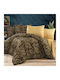 Pucioasa Duvet Cover Set Cotton Queen with 2 Pillowcases & 1 Sheet 240x270 Golden Leopard