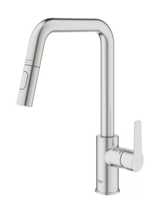 Grohe Küchenarmatur Zähler mit herausziehbarer Brause Silber