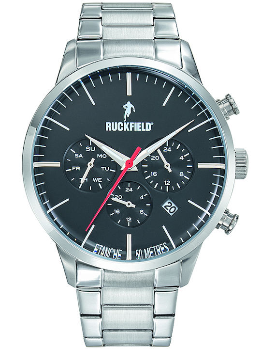 Ruckfield Ανδρικό Ρολόι 41mm Μπαταρίας με Ασημί Μεταλλικό Μπρασελέ