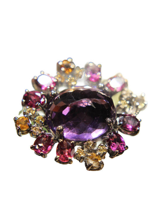 Artistic Silver Ring Natural Amethyst Rhodolite Sapphires Size 18